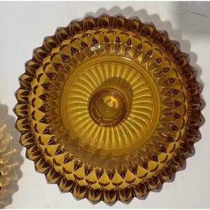 Vintage Indiana Glass Candle Holder Diamond Point Amber Pair (2) 70s Vibe